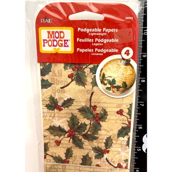 Mod Podge Podgeable Papers Lightweight Christmas Craft Ornament Holly & Sheet Mu - Picture 2 of 4